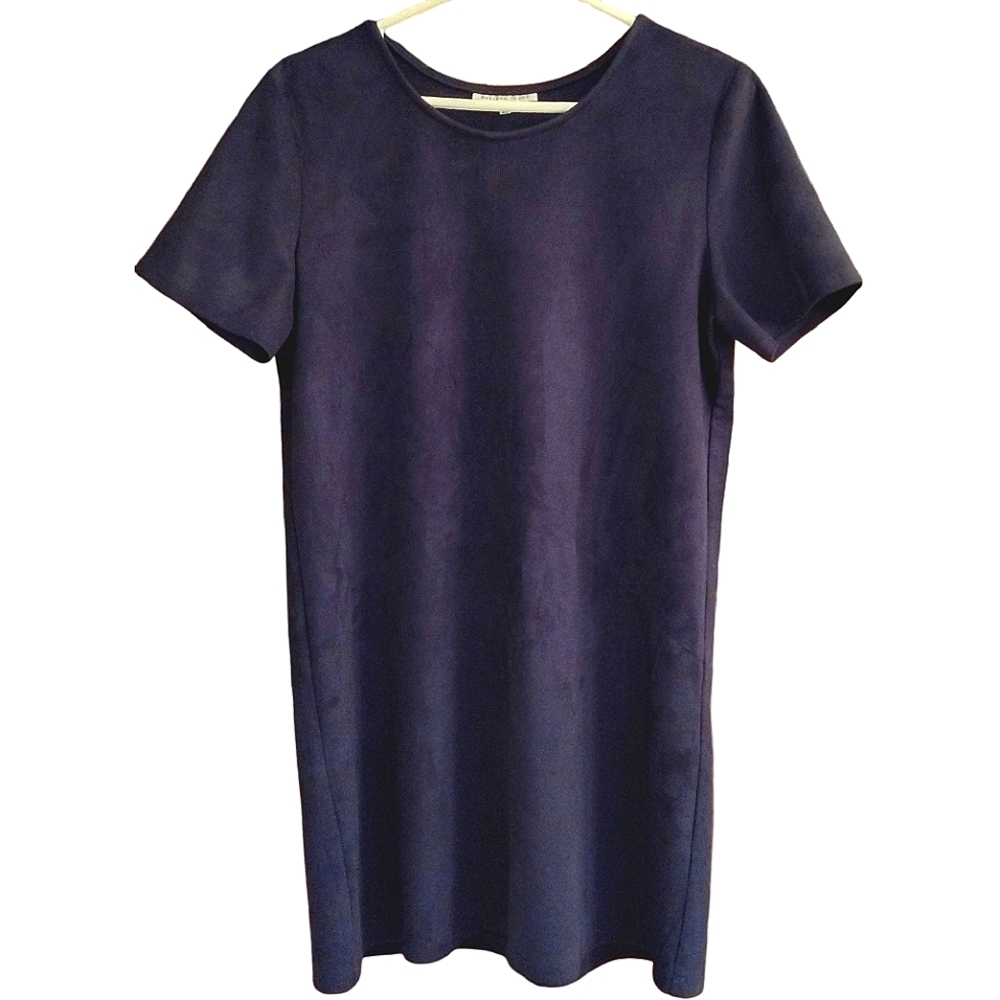 Matison Stone Micro-Suede Shift Dress, Navy Blue, Size Large